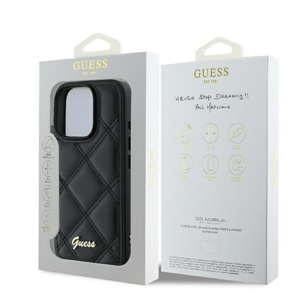 Guess Quilted Metal Logo iPhone 16 Pro Case - Black