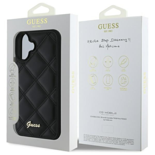 Guess Quilted Metal Logo iPhone 16 Plus Case - Black