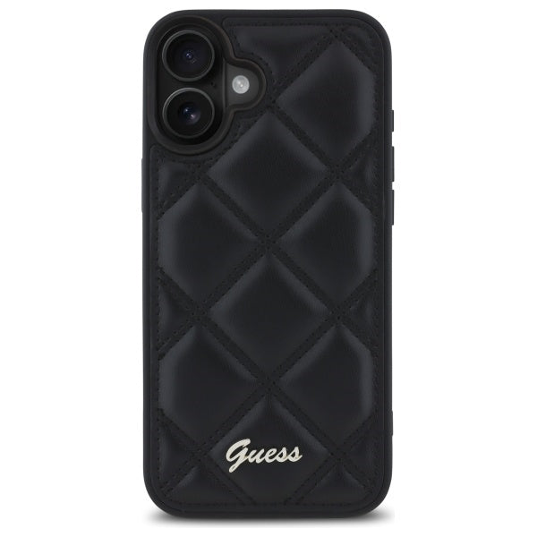 Guess Quilted Metal Logo iPhone 16 Plus Case - Black