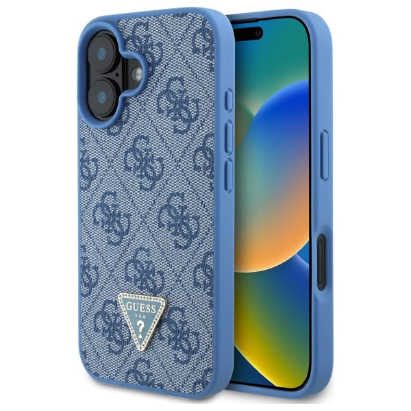 Guess Hardcase Leather 4G Triangle Strass MagSafe Case for iPhone 16 - Blue