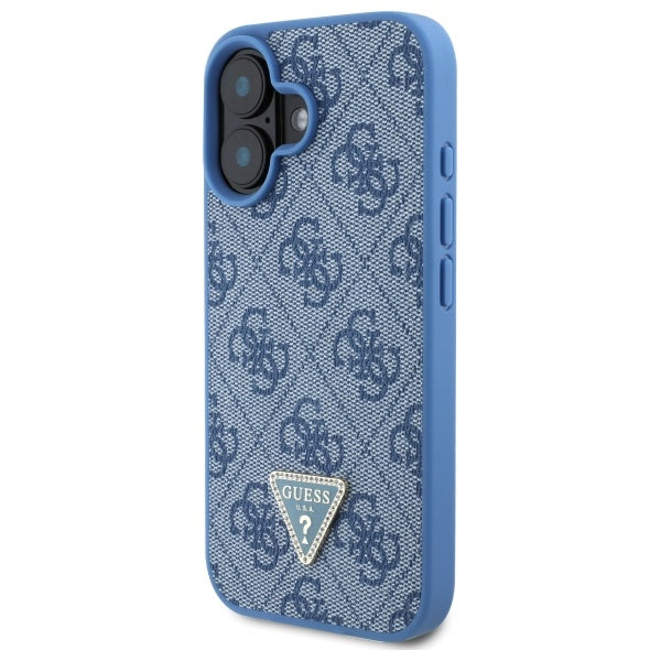 Guess Hardcase Leather 4G Triangle Strass MagSafe Case for iPhone 16 - Blue