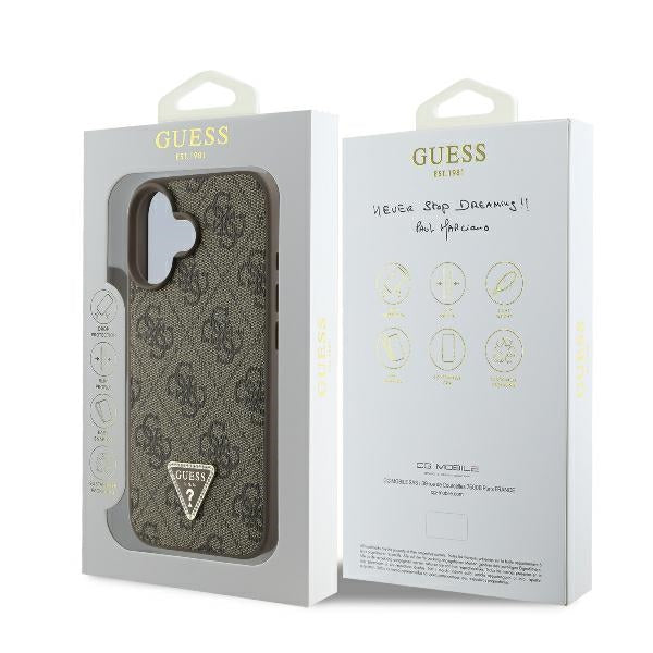 Guess Leather 4G Triangle Strass MagSafe iPhone 16 Case - Brown