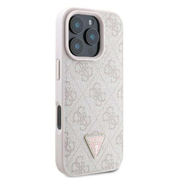 Guess Leather 4G Triangle Strass MagSafe Case for iPhone 16 Pro Max - Pink