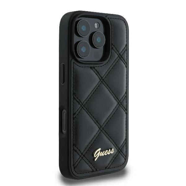 Guess Quilted Metal Logo Case for iPhone 16 Pro Max - Black