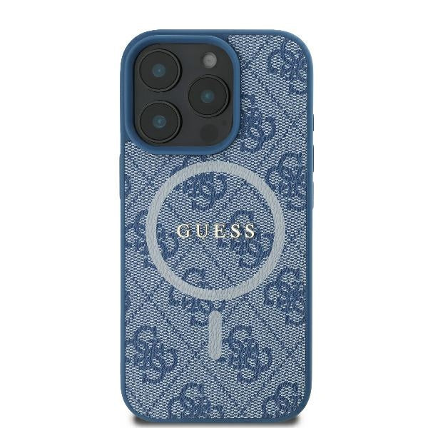 Guess 4G Ring Classic Logo MagSafe iPhone 16 Pro Case - Blue