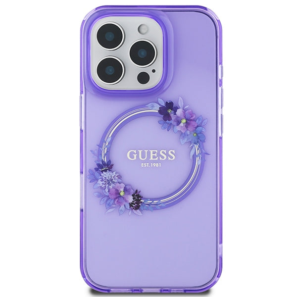 Guess IML Flowers Wreath MagSafe iPhone 16 Pro Case - Purple