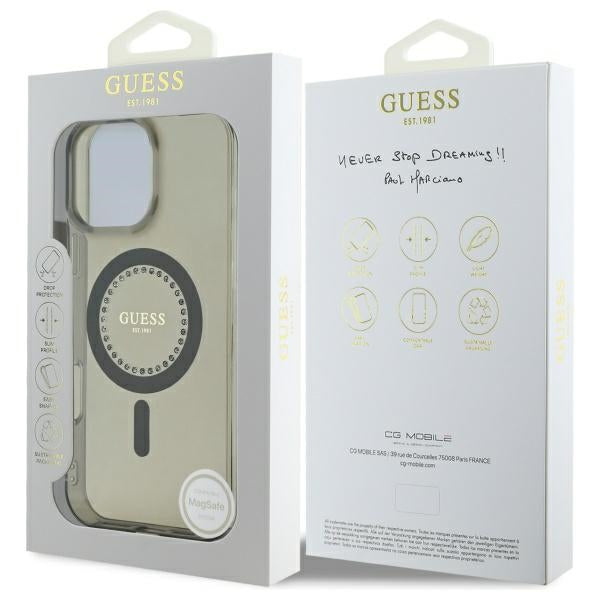 Guess IML Rhinestones MagSafe iPhone 16 Pro Case - Black