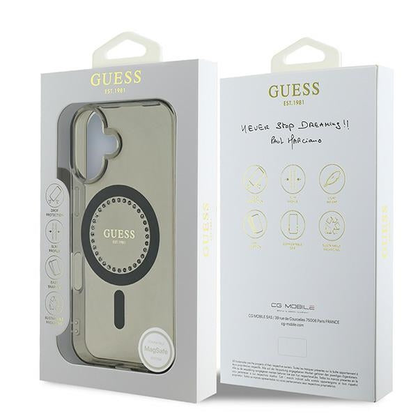 Guess IML Rhinestones MagSafe iPhone 16 Plus Case - Black