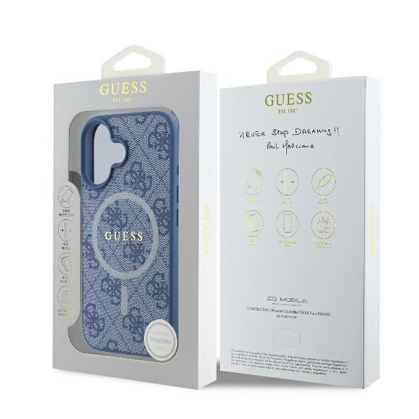 Guess 4G Ring Classic Logo MagSafe case for iPhone 16 - blue