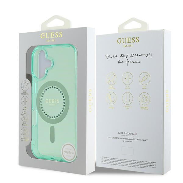 Guess IML Rhinestones MagSafe iPhone 16 Case - Green