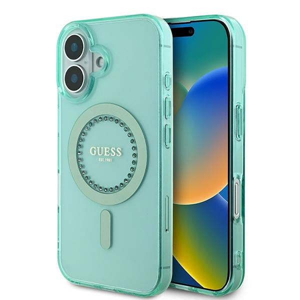 Guess IML Rhinestones MagSafe iPhone 16 Case - Green