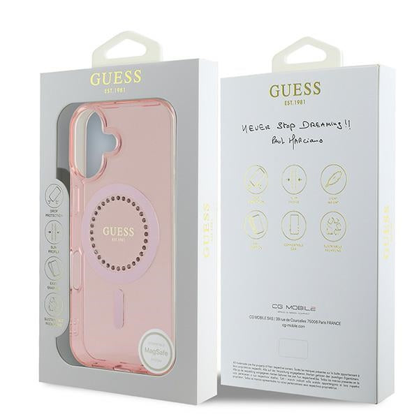 Guess IML Rhinestones MagSafe iPhone 16 Case - Pink