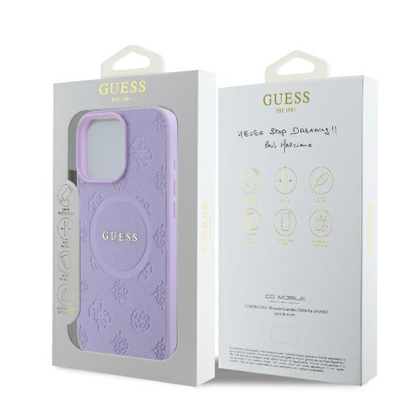 Guess Saffiano Peony Classic Logo MagSafe iPhone 16 Pro Max Case - Purple