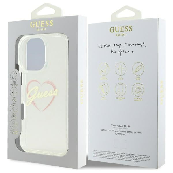 Guess IML Heart Case for iPhone 16 Pro - Transparent