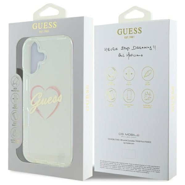 Guess IML Heart Case for iPhone 16 plus - Transparent