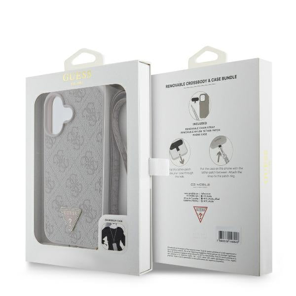 Guess Leather Metal Logo Strass Crossbody Case for iPhone 16 - Pink