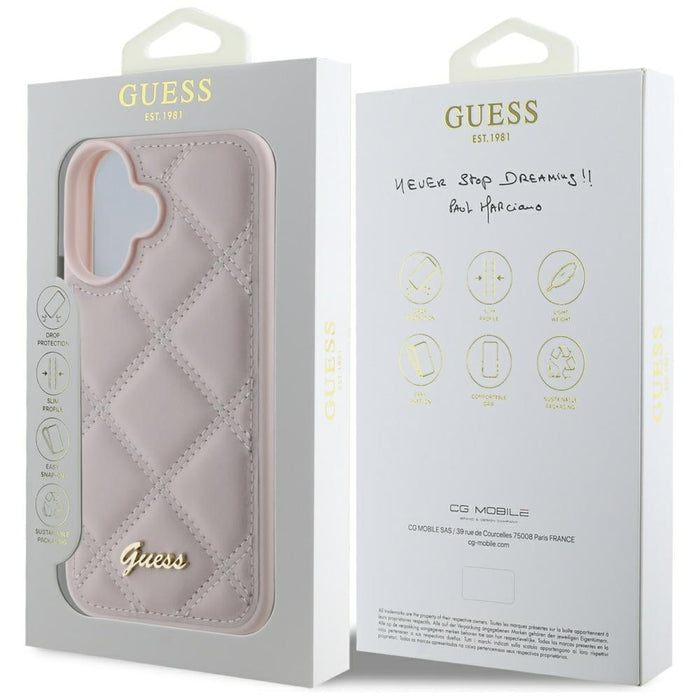 Guess Quilted Metal Logo iPhone 16 Case - Pink