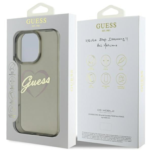 Guess IML Heart Case for iPhone 16 Pro Max - Black