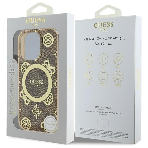 Guess IML Peony On 4G Background MagSafe Case for iPhone 16 Pro - Brown