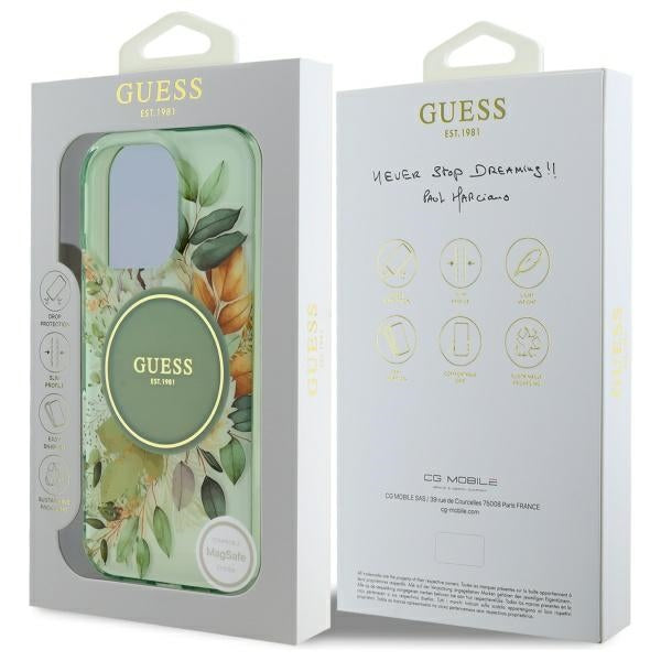 Guess IML Flower &amp; Tonal Circle MagSafe case for iPhone 16 Pro - green