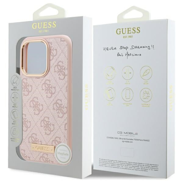 Guess 4G Logo Plate MagSafe iPhone 16 Pro Case - Pink