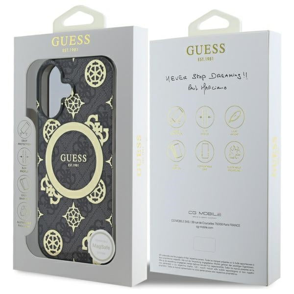 Guess IML Peony On 4G Background MagSafe case for iPhone 16 - black