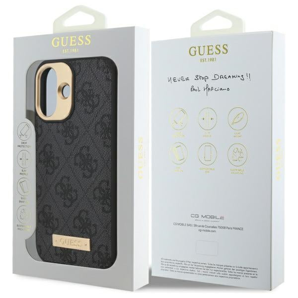 Guess 4G Logo Plate MagSafe iPhone 16 Case - Black