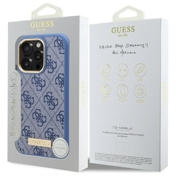 Guess 4G Logo Plate MagSafe Case for iPhone 16 Pro Max - Blue