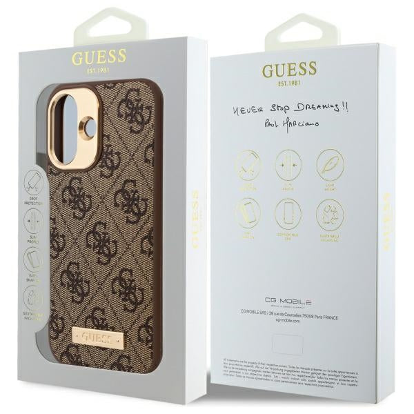 Guess 4G Logo Plate MagSafe iPhone 16 Plus Case - Brown