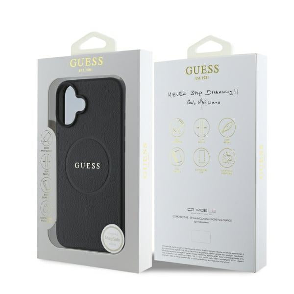 Guess Grained Gold Ring MagSafe case for iPhone 16 - black