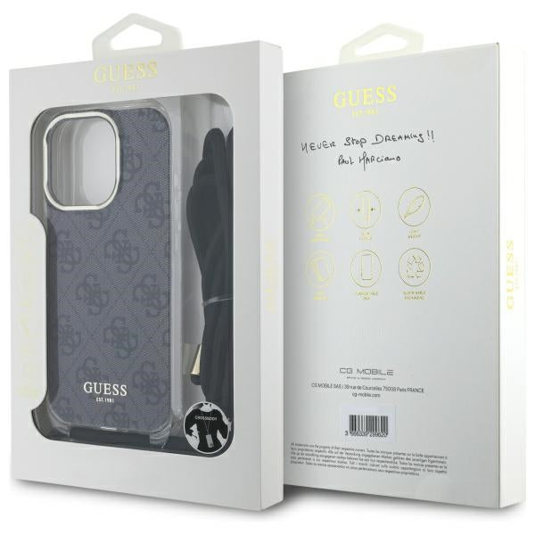Guess Crossbody Cord 4G Print Case with Lanyard for iPhone 16 Pro - Black