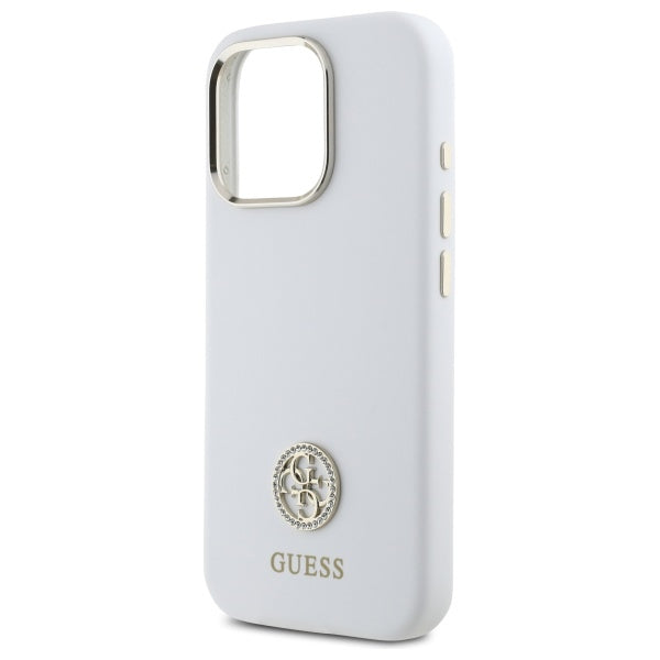 Guess Silicone Logo Strass 4G Case for iPhone 16 Pro - White
