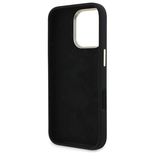 Guess Silicone Script Metal Logo &amp; Frame Case for iPhone 16 Pro - Black