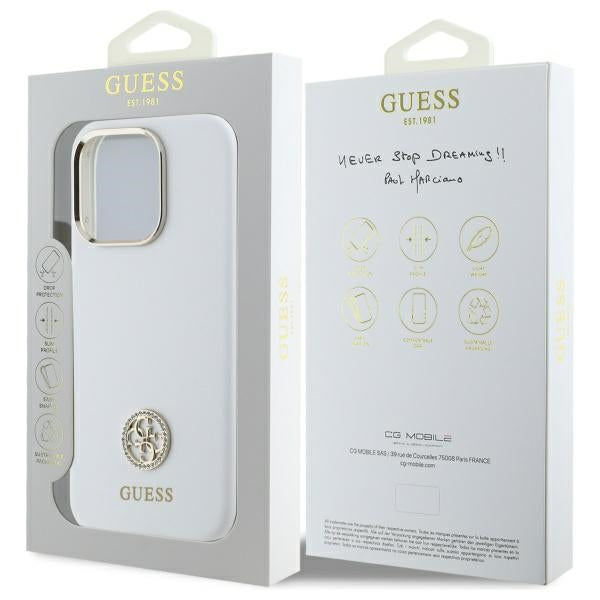 Guess Silicone Logo Strass 4G Case for iPhone 16 Pro Max - White