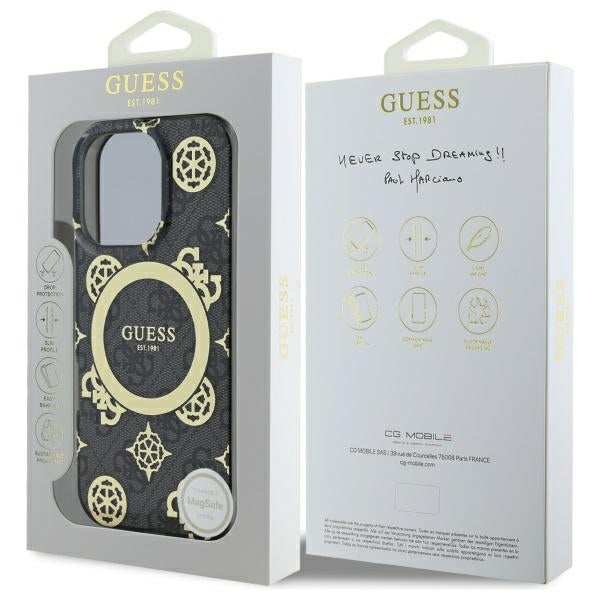 Guess IML Peony On 4G Background MagSafe case for iPhone 16 Pro - black