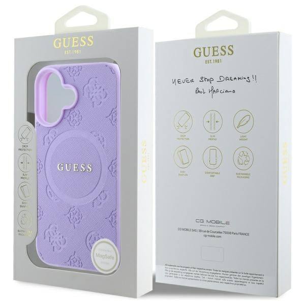 Guess Saffiano Peony Classic Logo MagSafena iPhone 16 Plus Case - Purple