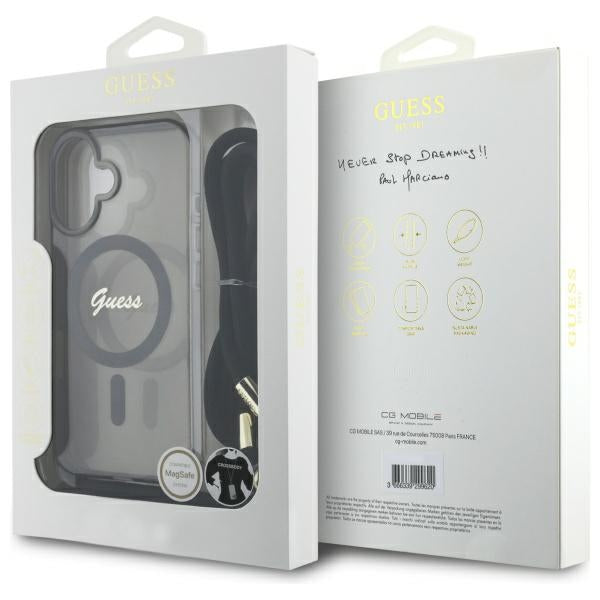 Guess Crossbody Cord Script MagSafe iPhone 16 Case - Black