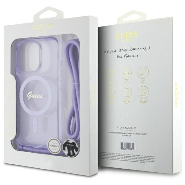 Guess Crossbody Cord Script MagSafe Case for iPhone 16 Pro Max - Purple