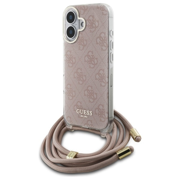 Guess Crossbody Cord 4G Print iPhone 16 Case - Pink