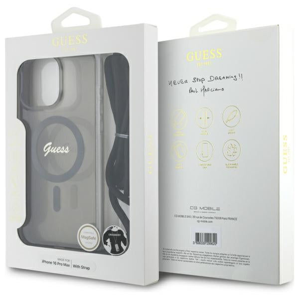 Guess Crossbody Cord Script MagSafe Case for iPhone 16 Pro - Black