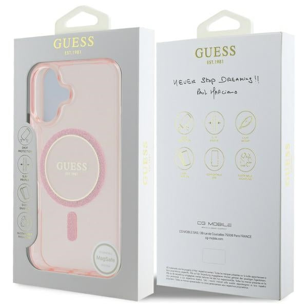 Guess GUHMP16SHFGEREP iPhone 16 6.1" pink/pink hardcase IML Glitter Circle MagSafe