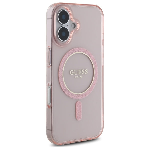Guess GUHMP16SHFGEREP iPhone 16 6.1" pink/pink hardcase IML Glitter Circle MagSafe