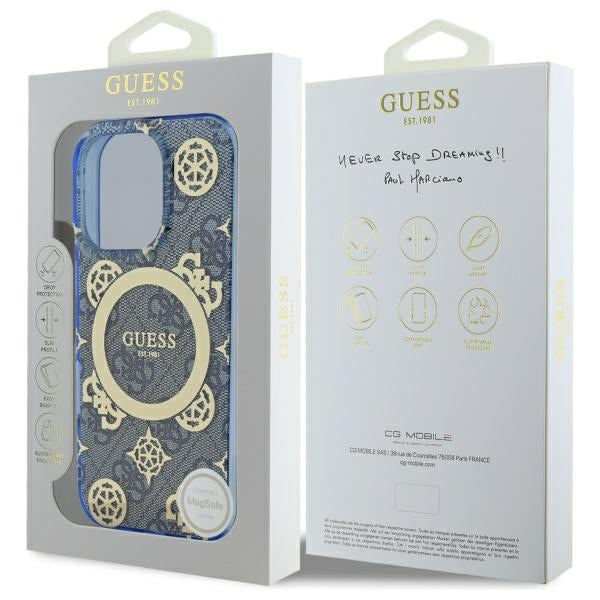 Guess GUHMP16XH4PYEEB iPhone 16 Pro Max 6.9" blue/blue hardcase IML Peony On 4G Background MagSafe