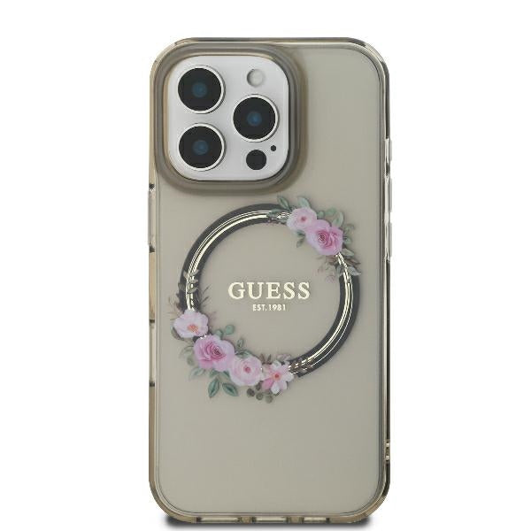 Guess GUHMP16XHFWFCK iPhone 16 Pro Max 6.9" black/black hardcase IML Flowers Wreath MagSafe