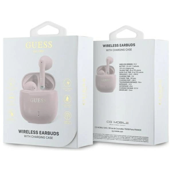 Guess Bluetooth headphones GUTWSJ14ESGP TWS + docking station pink/pink Printed Classic Logo