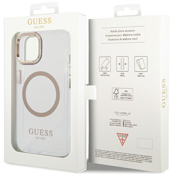 Guess Metal Outline MagSafe case for iPhone 15 Plus / 14 Plus - gold