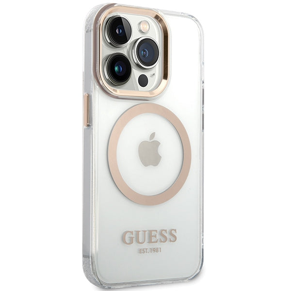 Guess Metal Outline Magsafe iPhone 15 Pro Max Case - Gold