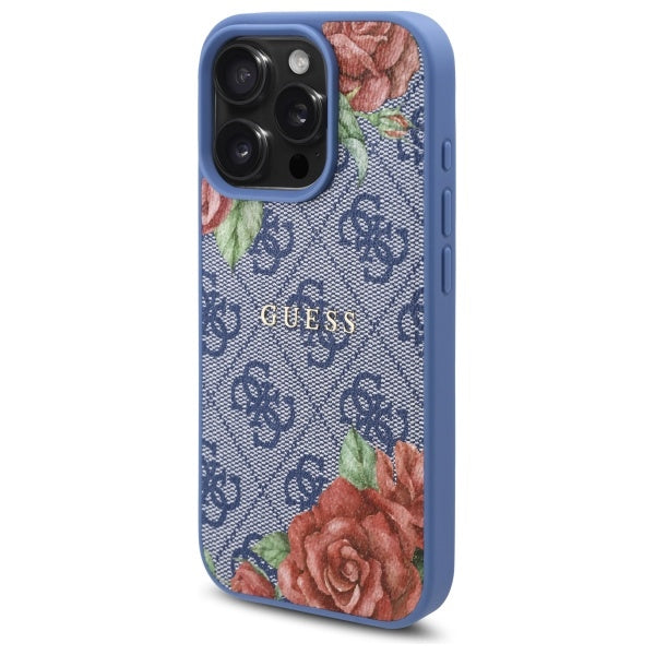 Guess 4G Flowers Print MagSafe case for iPhone 16 Pro - blue