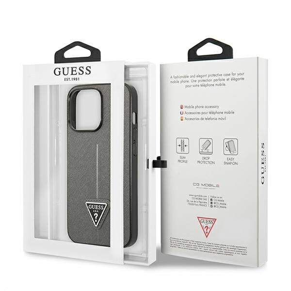 Guess Saffiano Triangle Logo case for iPhone 13 Pro Max 6.7" - silver