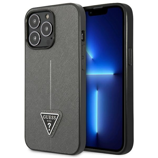 Guess Saffiano Triangle Logo case for iPhone 13 Pro Max 6.7" - silver